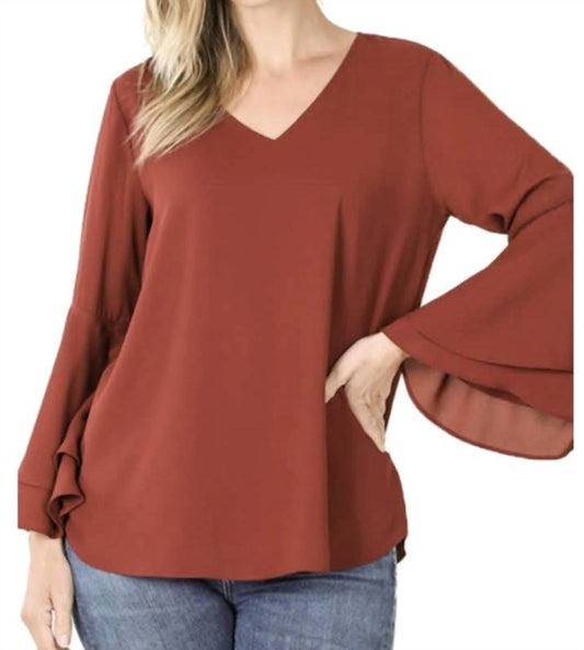 Zenana - Dobby Bell Sleeve Top