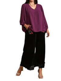 Umgee - V-Neck Long Sleeve Tunic Blouse - PLUS