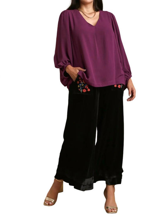 Umgee - V-Neck Long Sleeve Tunic Blouse - PLUS