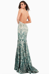 JOVANI Evening Gown in silver green - women's dress - alternate view