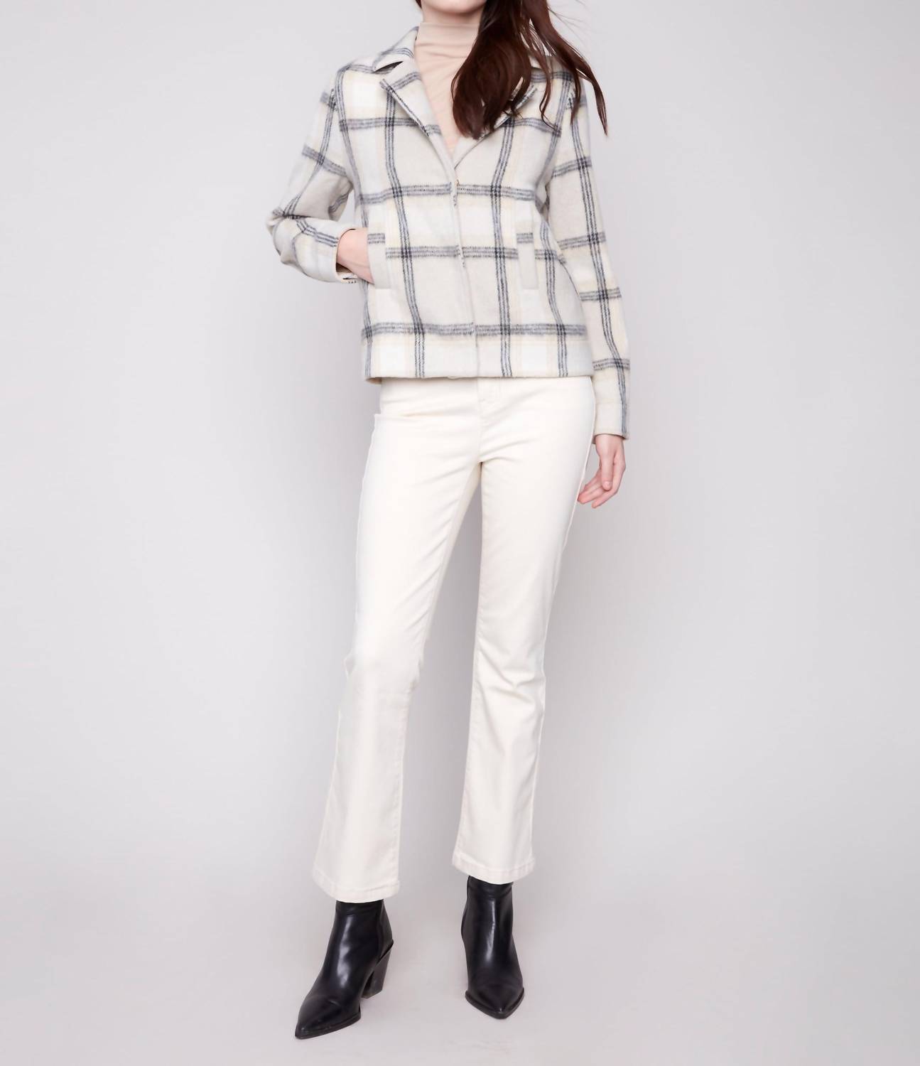 Charlie B - Boucle Knit Plaid Short Coat