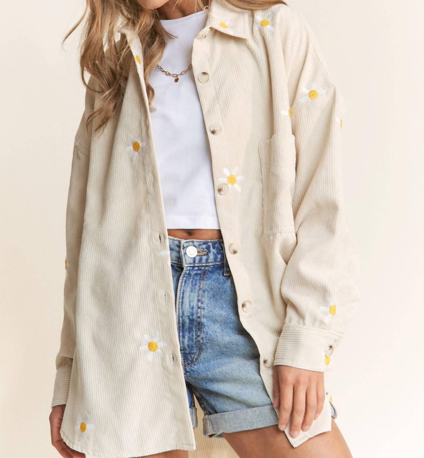 J.Nna - Autumn Daisy Corduroy Embroidered Top