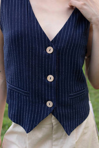LUMIERE Classic Pinstripe Vest in navy - women's jacket - alternate view