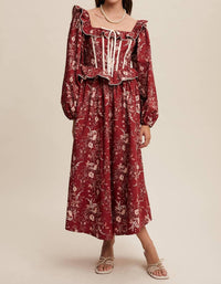 Listicle - Floral Corset Ruffle Midi Dress
