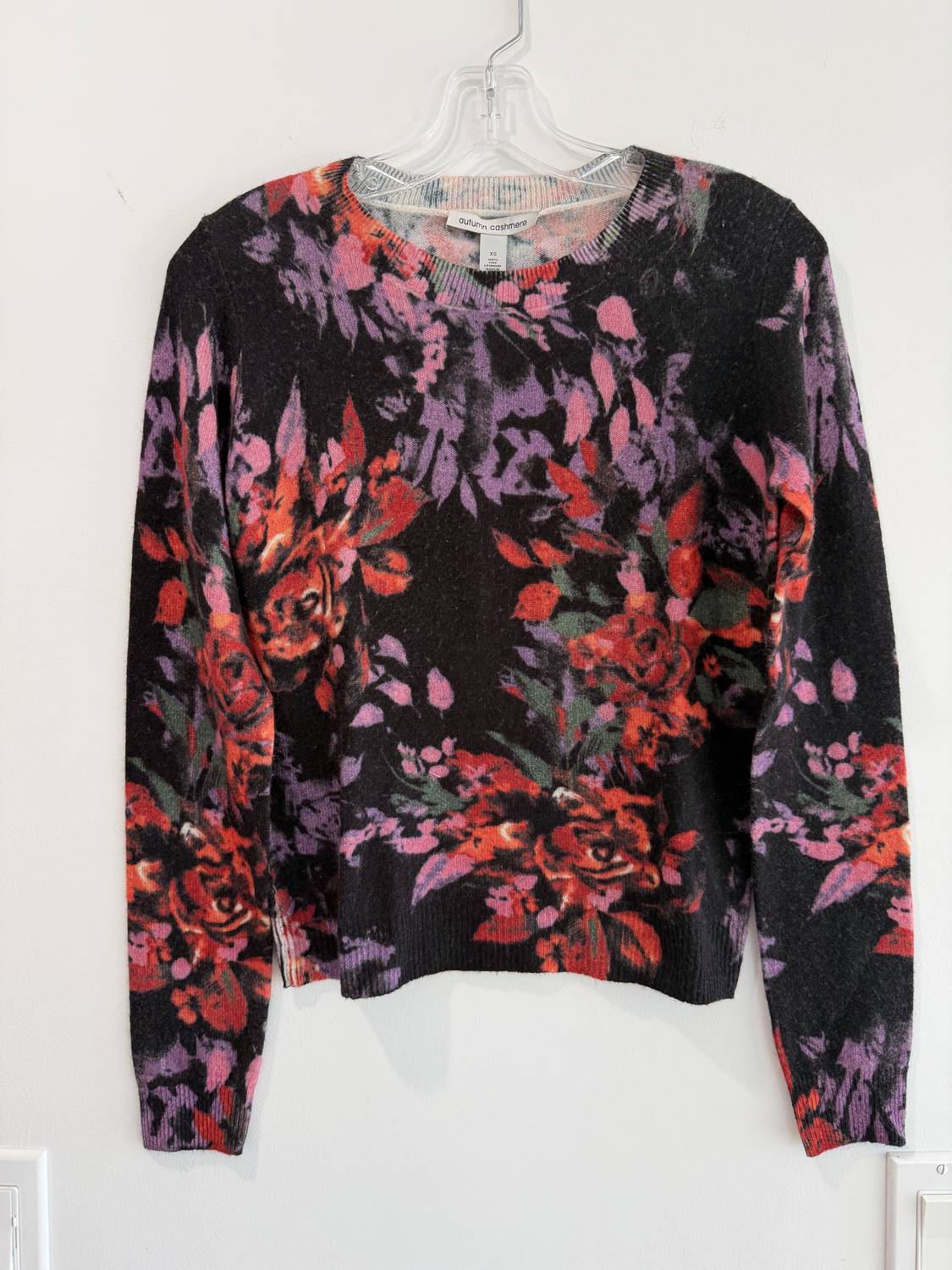 Autumn Cashmere Floral Print Crew Cashmere Sweater in multi - women's sweater - detail view