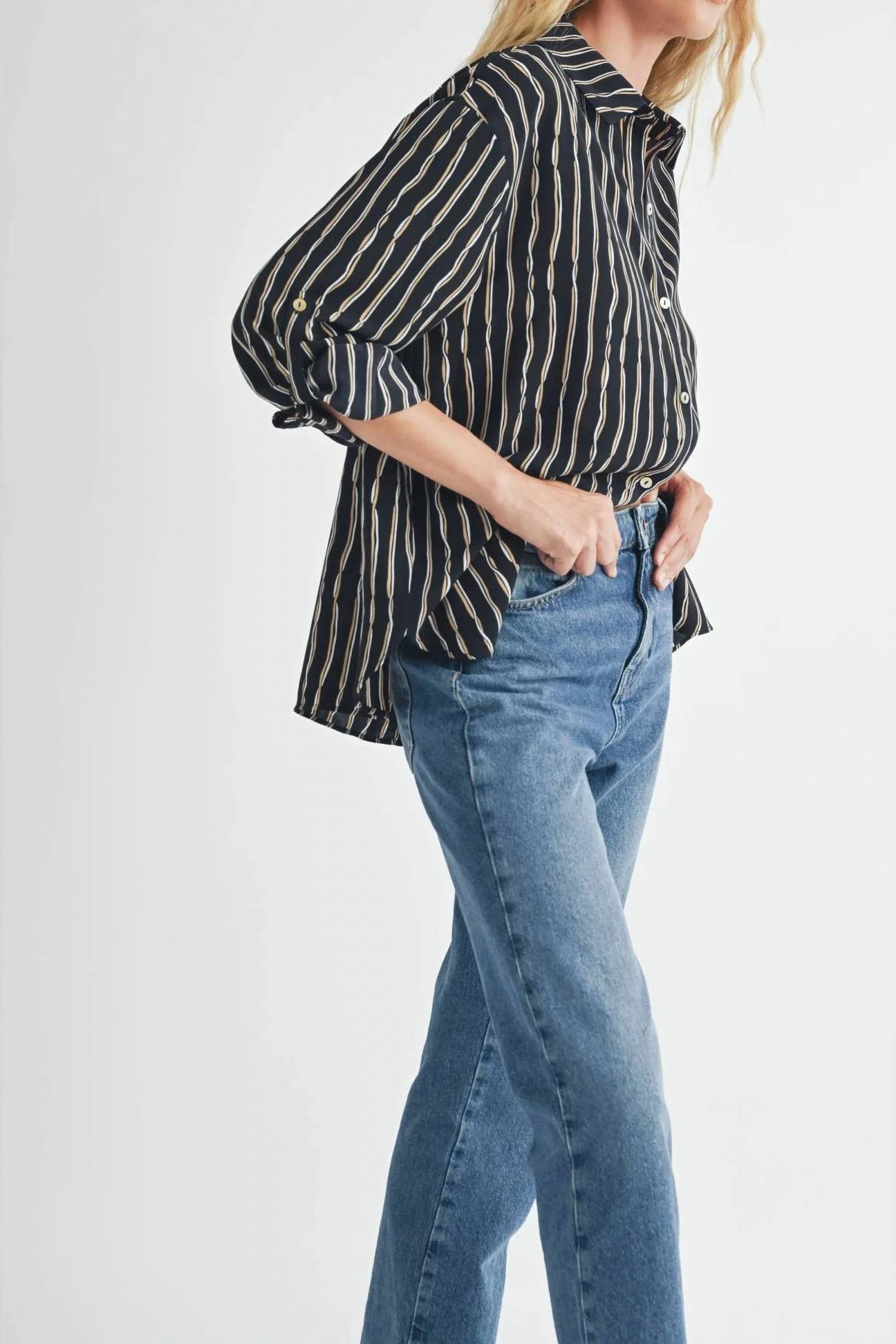 Fun 2 Fun - Kennie Striped Button Down Blouse