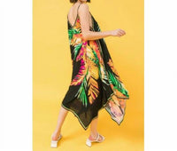 Flying Tomato - Tropical Print Hanky Hem Midi Dress