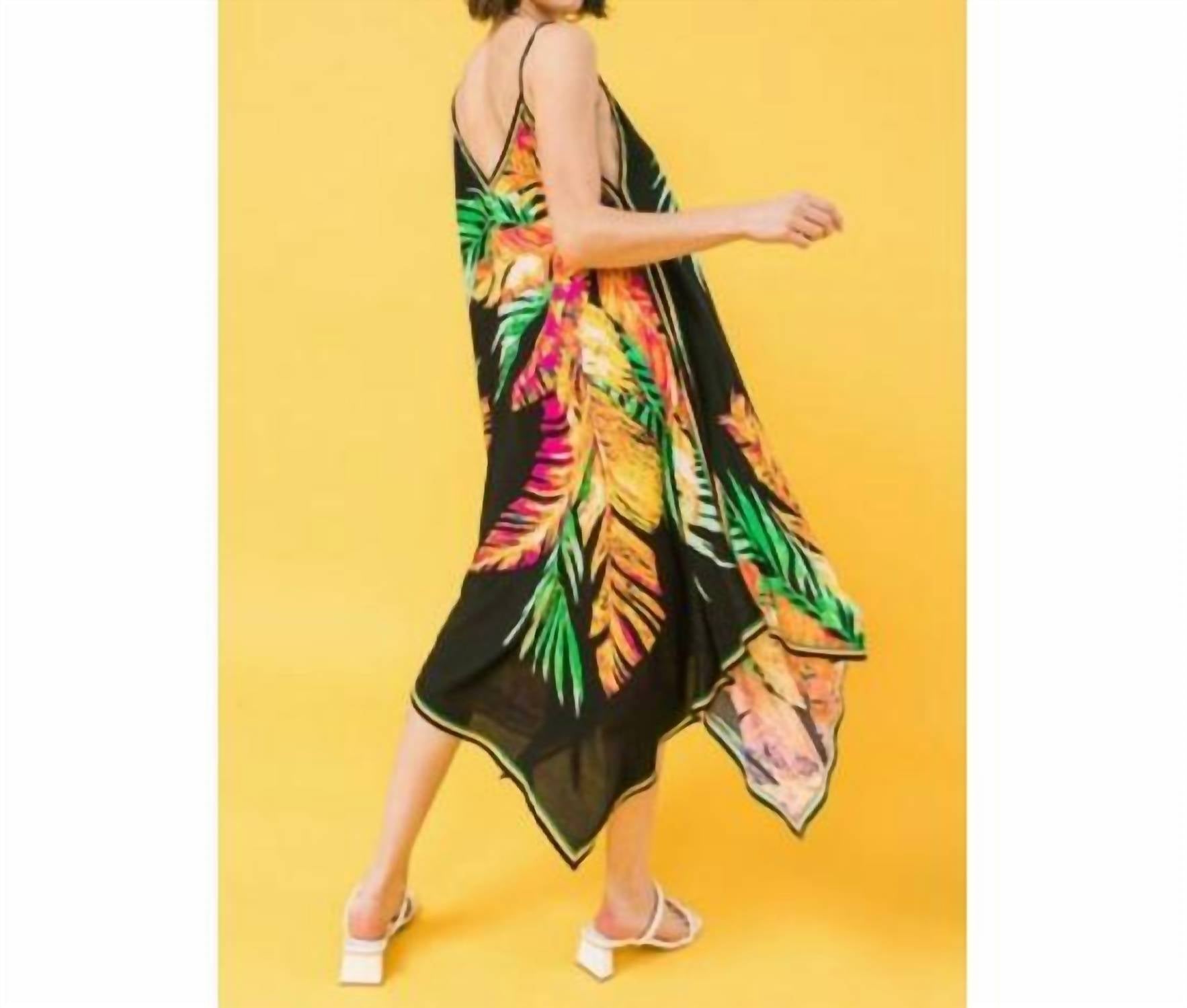 Flying Tomato - Tropical Print Hanky Hem Midi Dress