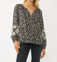 Lovestitch - Embroidered Cuff Raglan Blouse