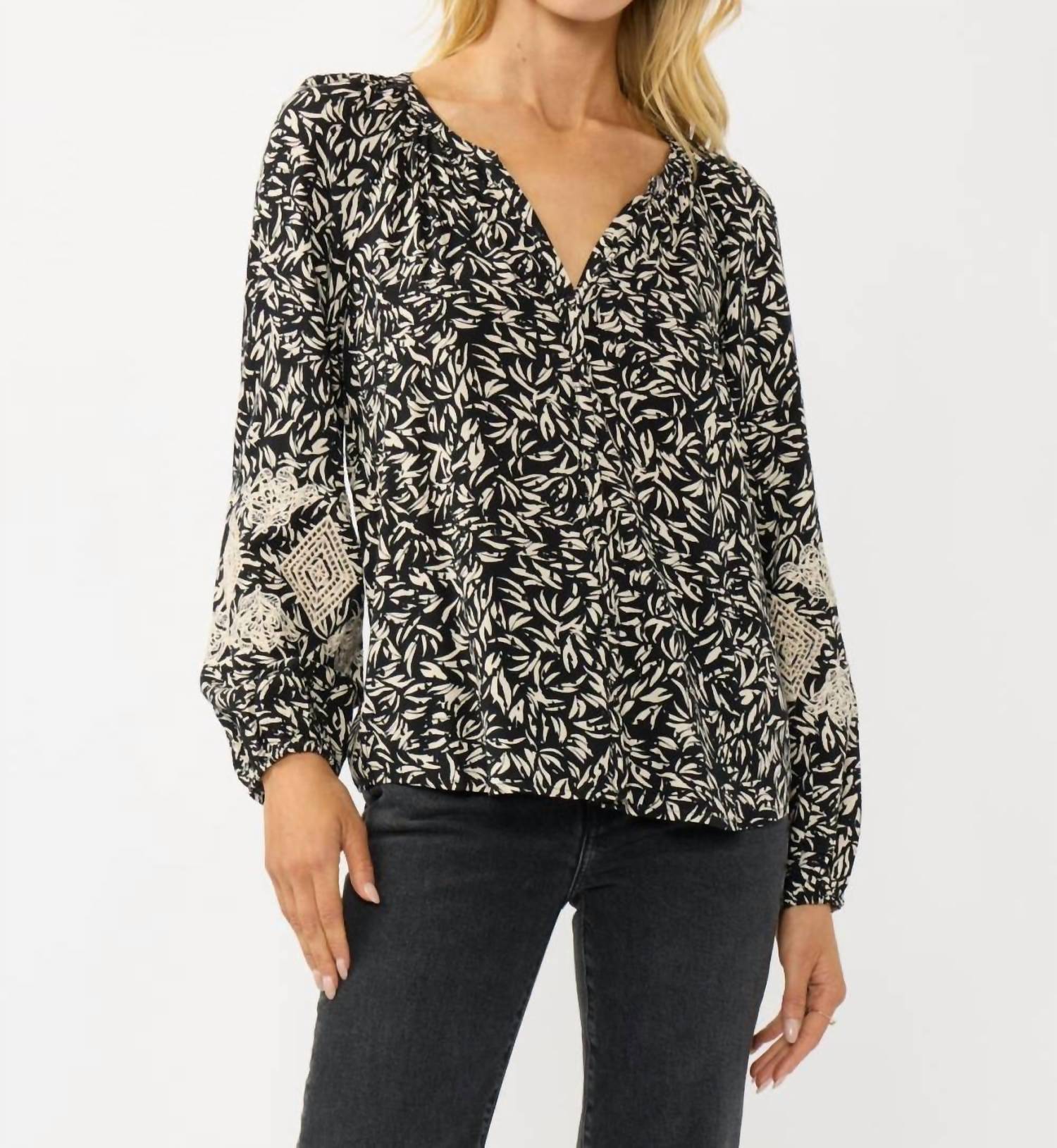 Lovestitch - Embroidered Cuff Raglan Blouse