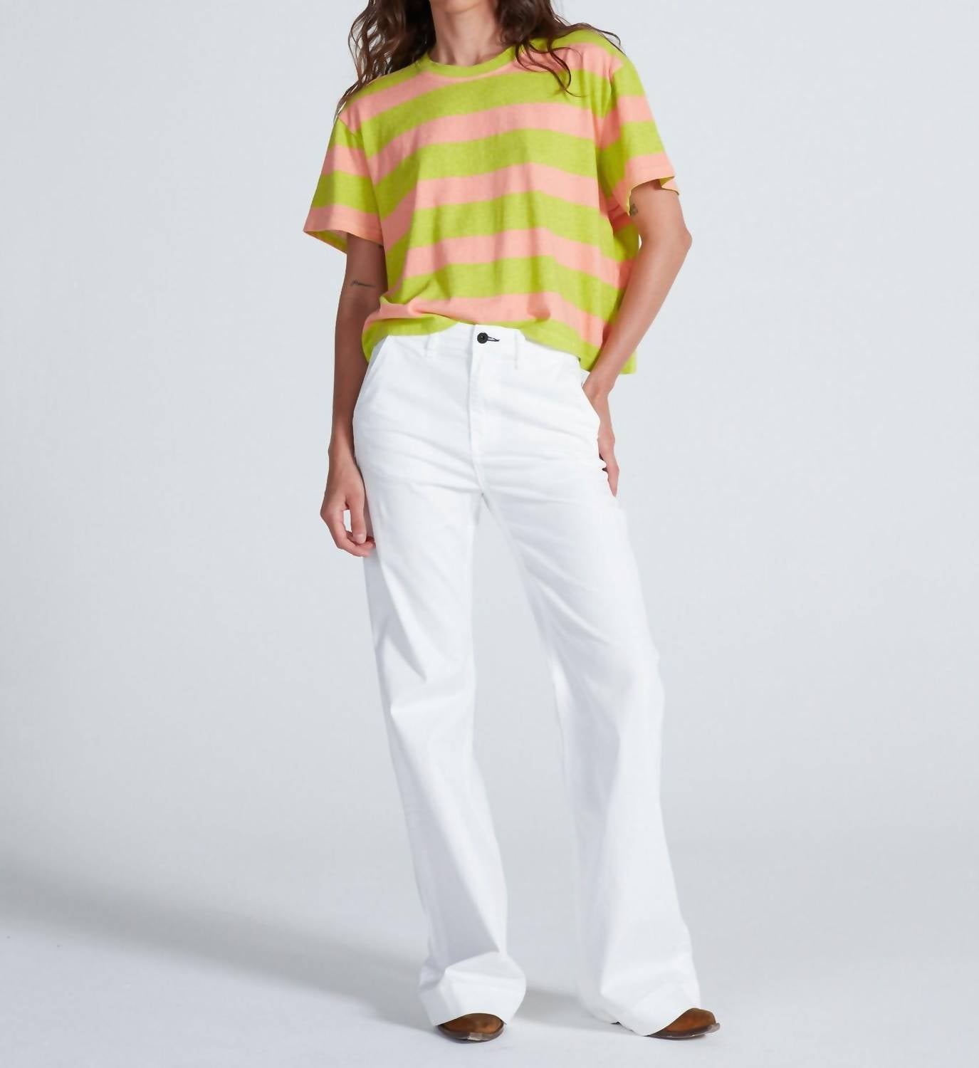 ASKK NY High Rise Flare Twill Trousers in ivory - women's pants