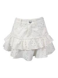 flowers by zoe Girl's Denim Eyelet Skirt in white - kids' skirt