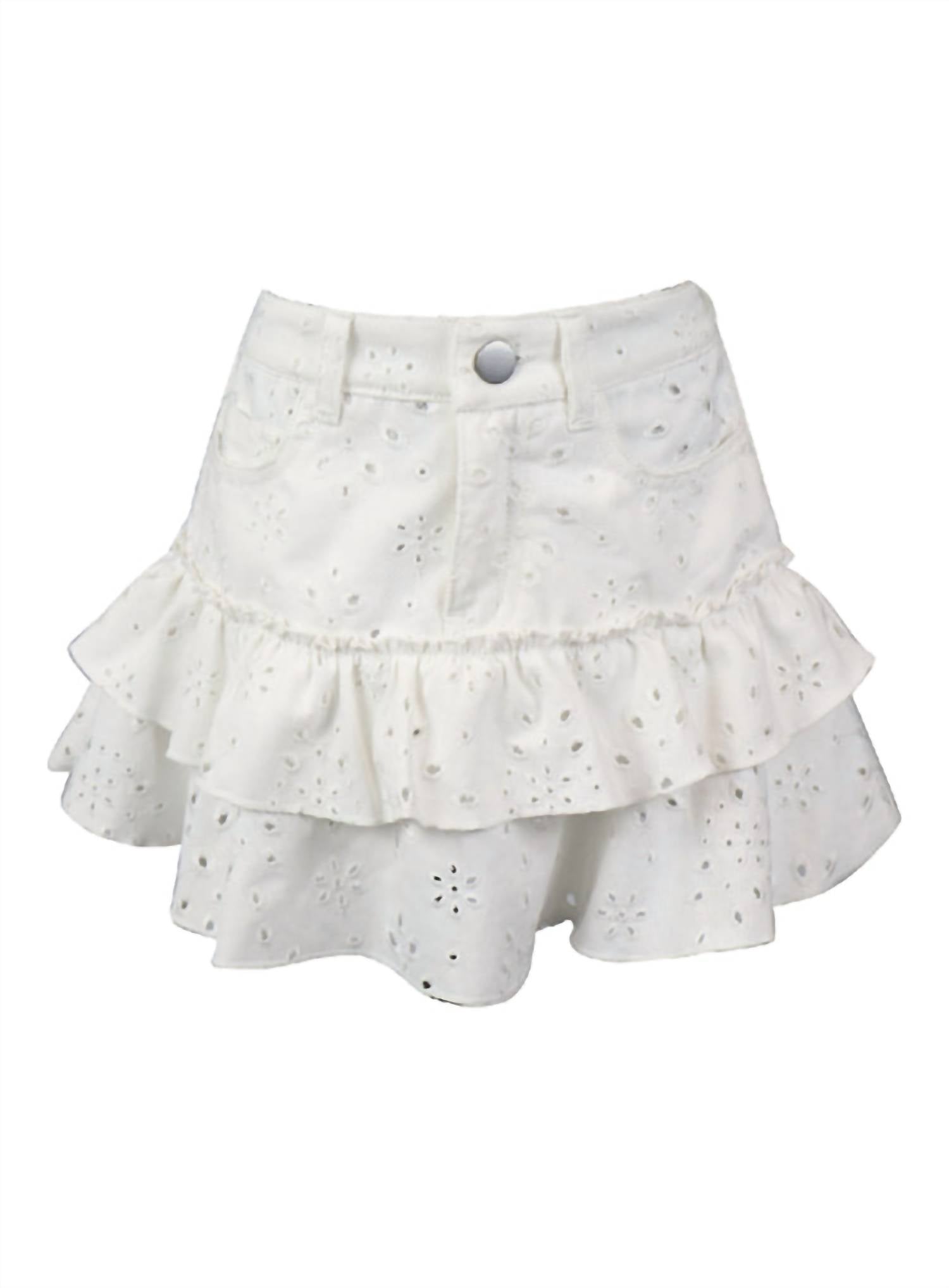 flowers by zoe Girl's Denim Eyelet Skirt in white - kids' skirt
