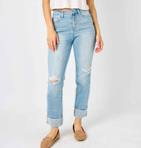 Judy Blue Star Bright Boyfriend Jeans in light wash blue - women's jeans - alternate view