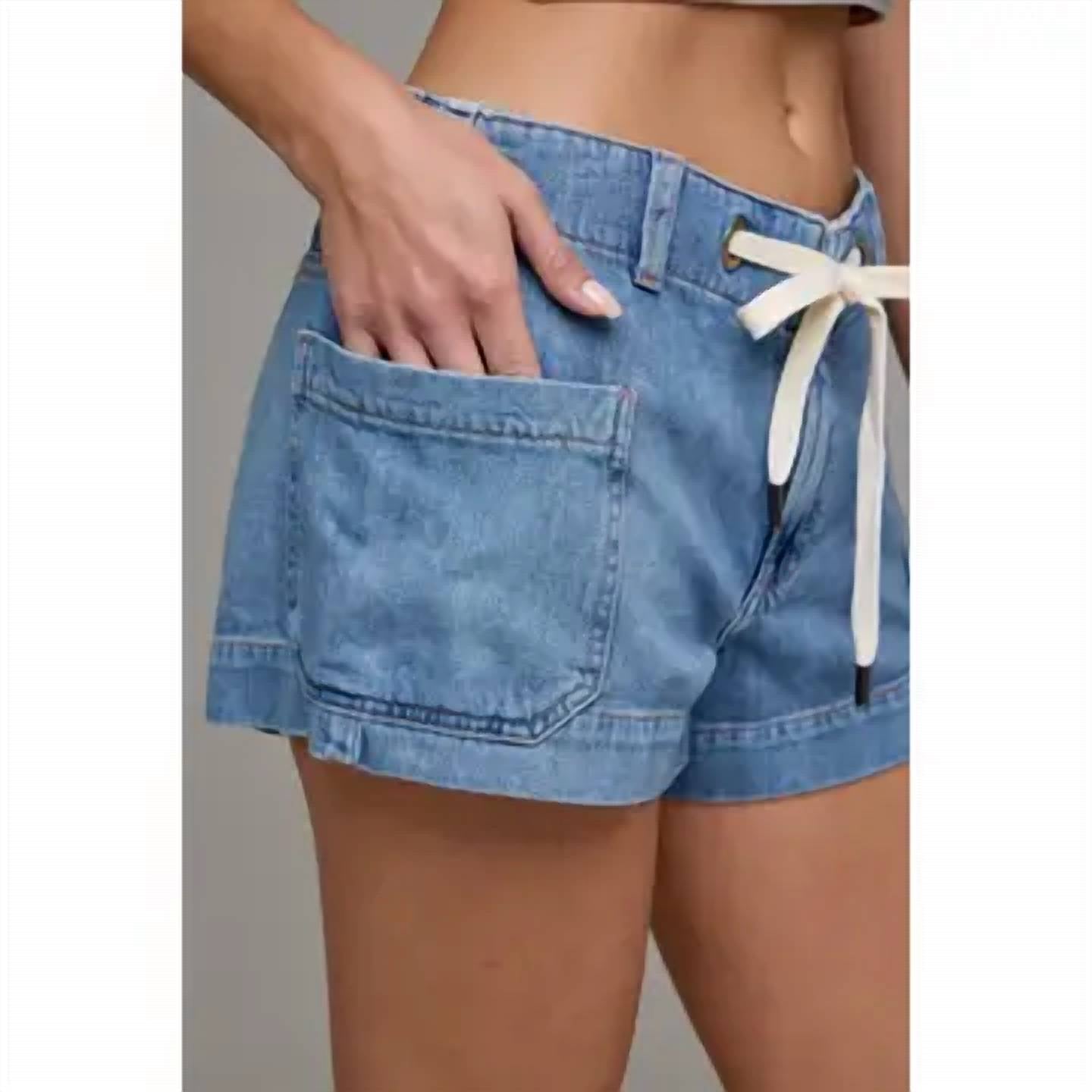 Hidden - Drawsting Super Soft A Line Denim Shorts