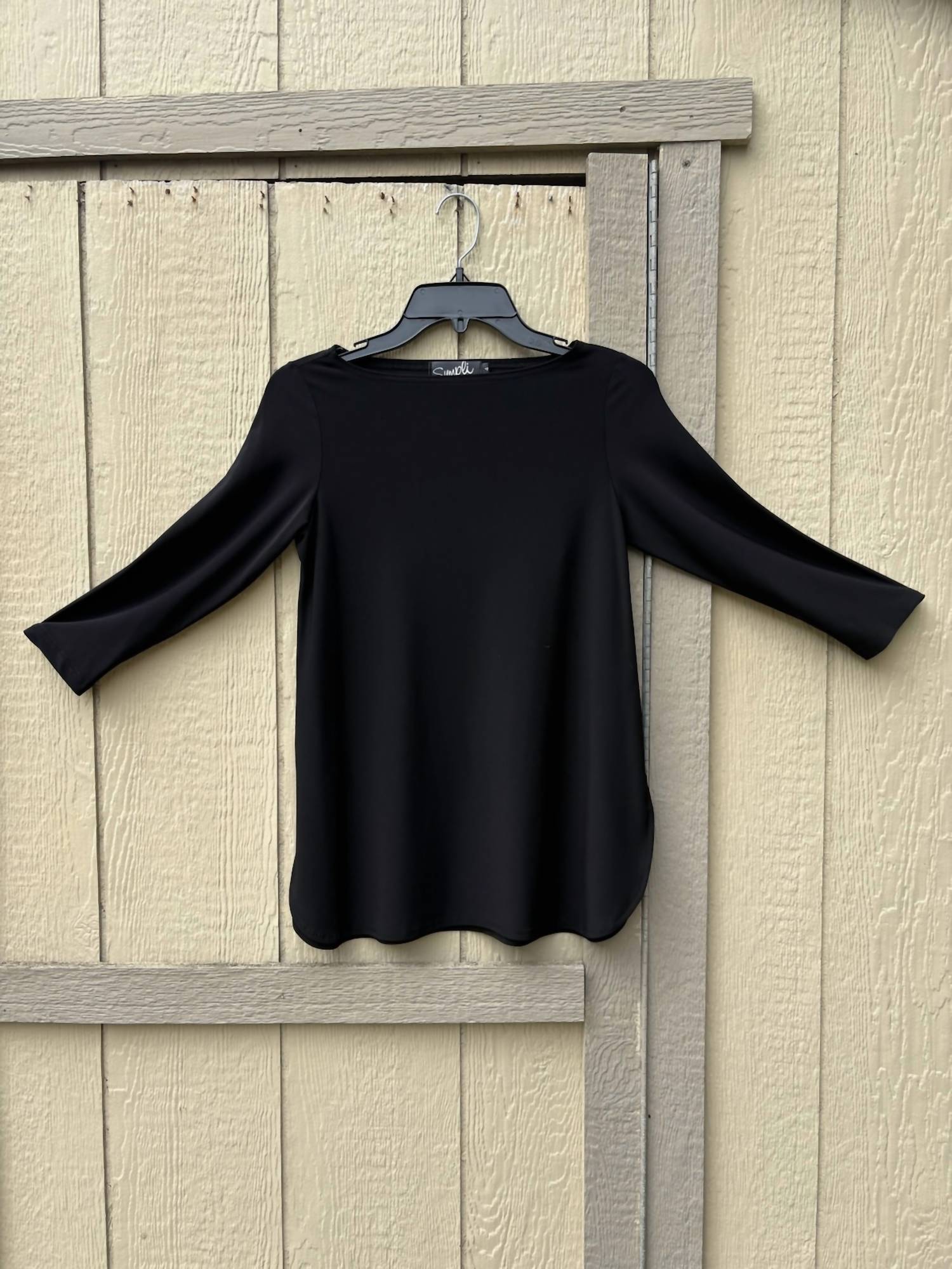 Sympli Women's Go To The Boat Neck Top in black - women's long sleeve top