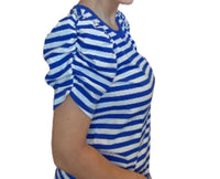 STACCATO Crewneck Gathered Half Sleeve Cotton Striped Top in royal blue - women's blouse - detail view
