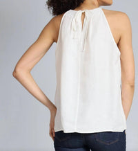Lola & Sophie Cupro Linen Halter Top in white - women's blouse - detail view