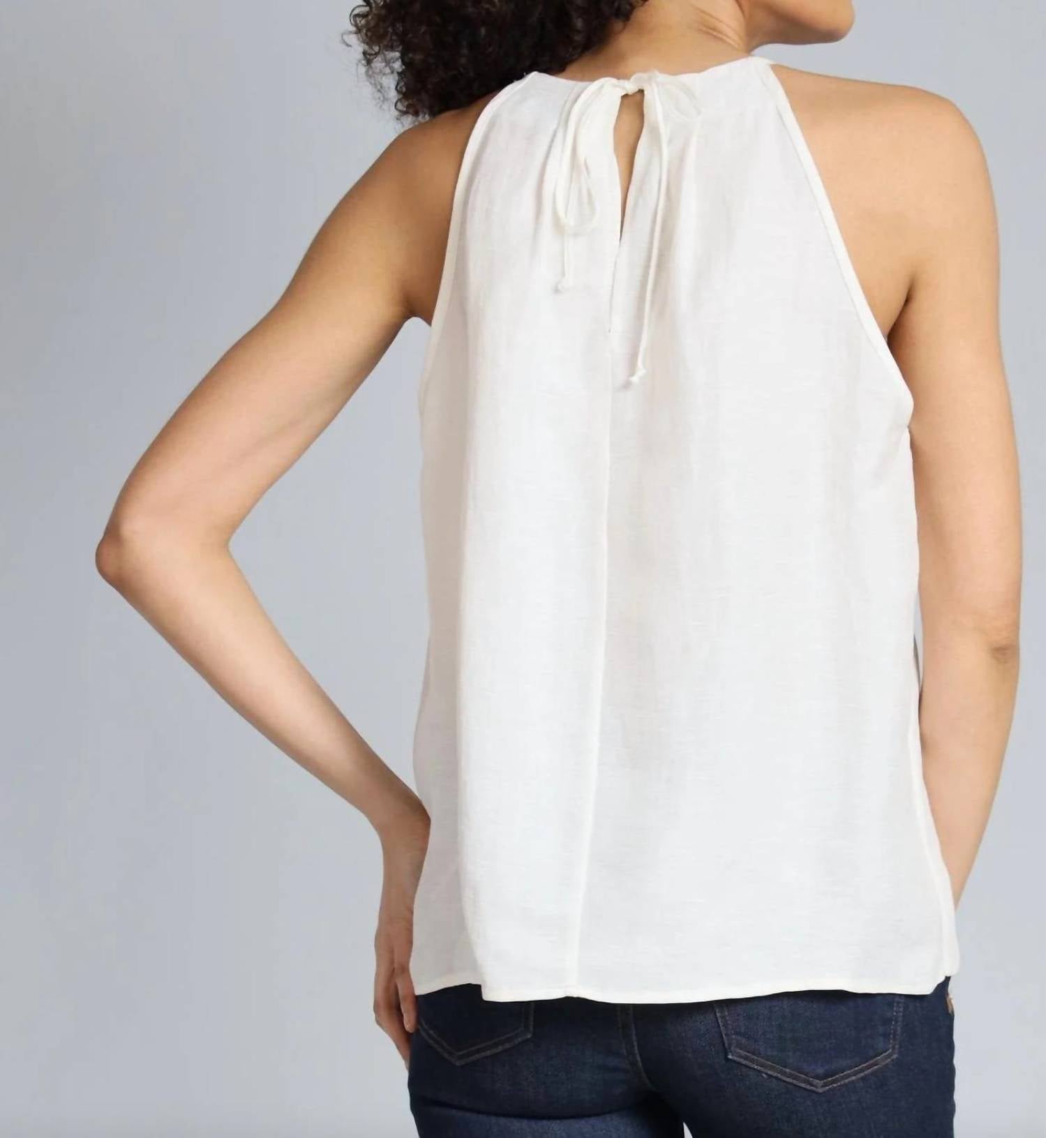 Lola & Sophie Cupro Linen Halter Top in white - women's blouse - detail view