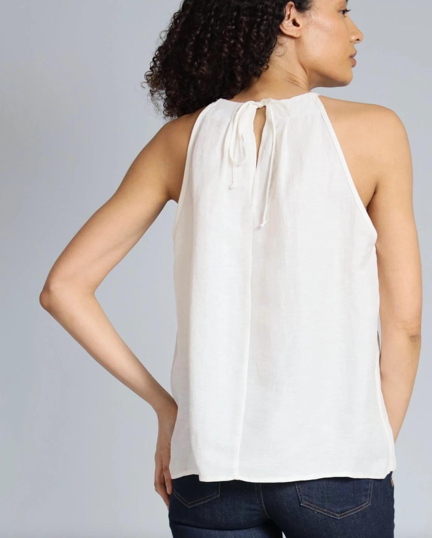 Lola & Sophie Cupro Linen Halter Top in white - women's blouse - alternate view
