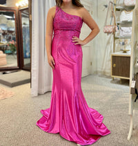 Faviana - Beaded One Shoulder Long Dress