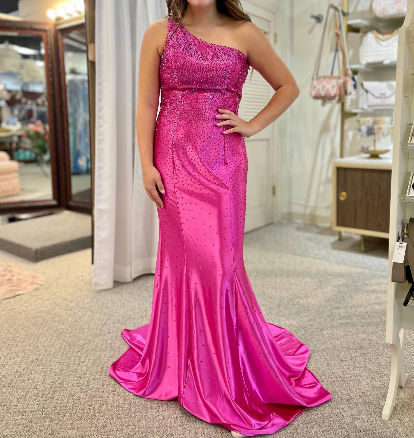 Faviana - Beaded One Shoulder Long Dress