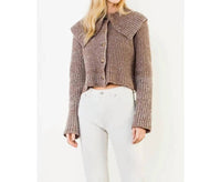 THML Cropped Knitted Collar Cardigan in brown - women's cardigan
