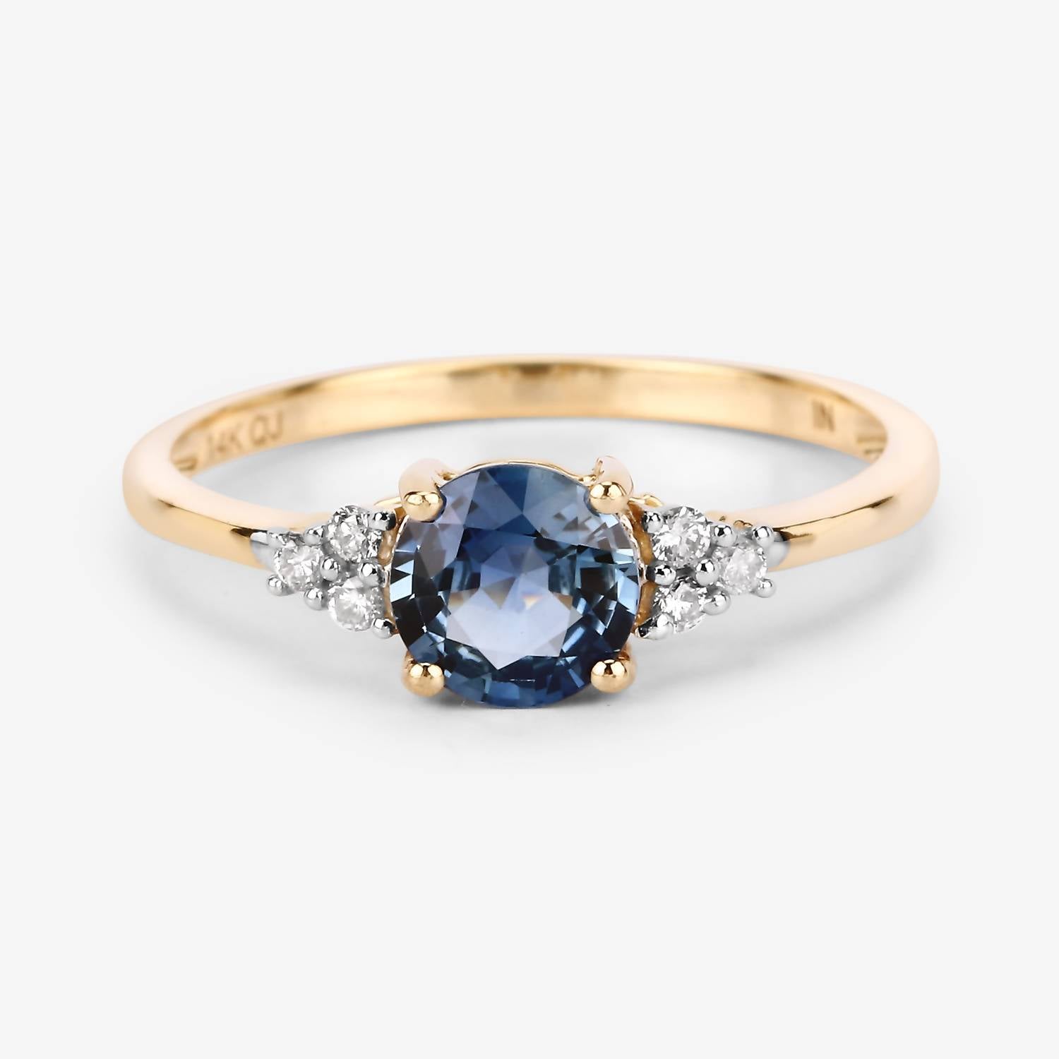 Diana M Jewels Women's Round Natural Blue Sapphire Fashion Ring (1.08 Ct) - Petite in 14k yellow gold - women's jewelry - detail view