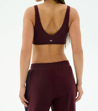 SPLITS59 Airweight Scoop Back Bra in dark cherry - women's intimate - detail view