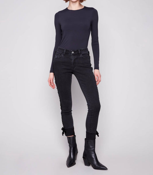 Charlie B - Stretch Jeans With Velvet Bow Trim