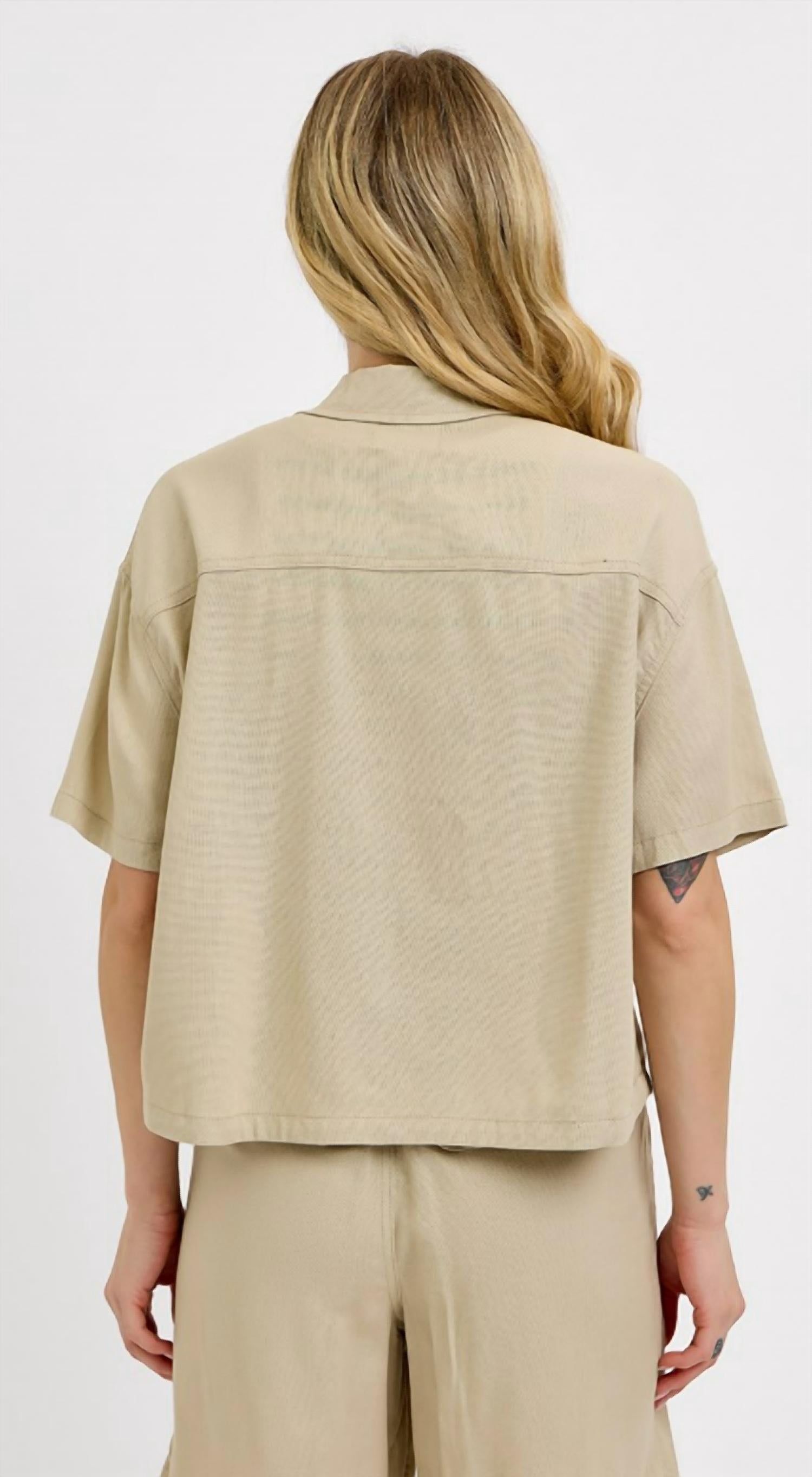 RISEN Half Sleeve Oversize Linen Shirt in beige - women's shirt - alternate view