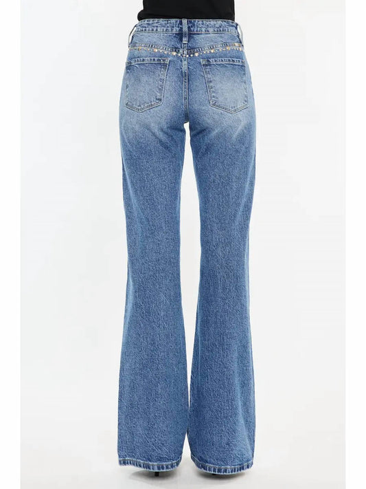 Kancan - High Rise Wide Flare Studded Jeans