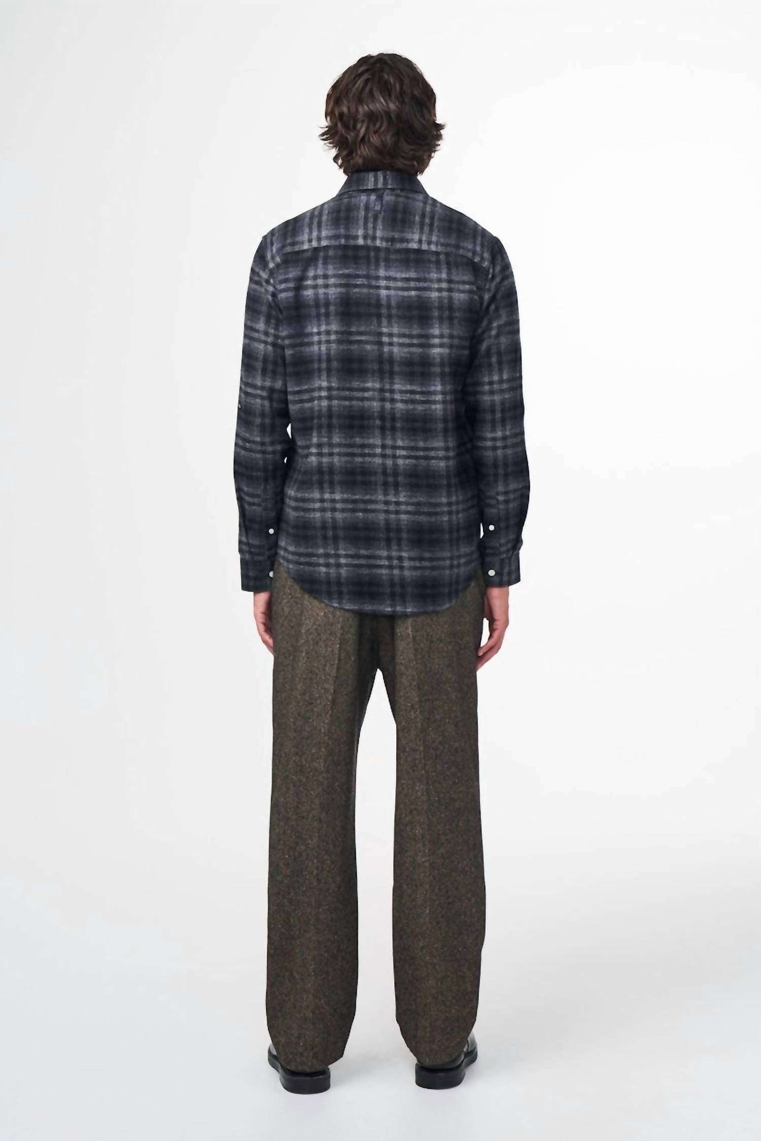 NN07 Arne Long Sleeve Shirt in dark grey check - men's long sleeve top - detail view