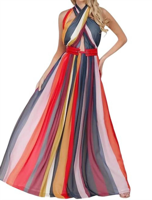 L'Atiste - Stripe Halter Maxi Dress