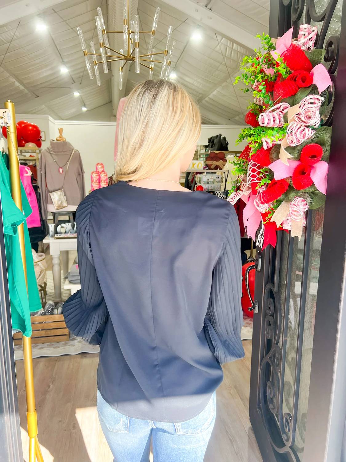 Staccato - Pleated Sleeve V Neck Blouse
