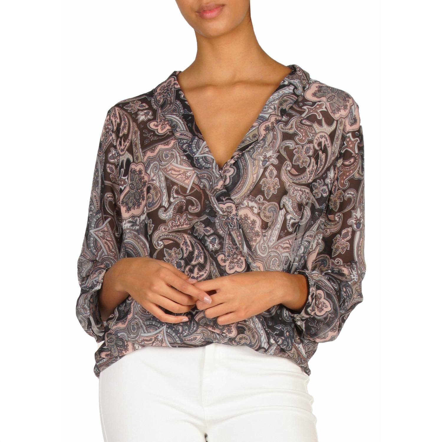 ELAN Cross Front Top in black paisley - women's blouse
