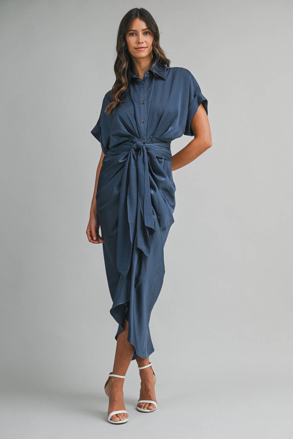 Mable - Satin Short Sleeve Midi Dress