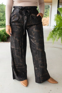 GLAM Glistening High-Waisted Bow Pants in black - women's pants