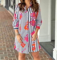 Vilagallo Dover Dress in ikat rosa naranja raya - women's dress