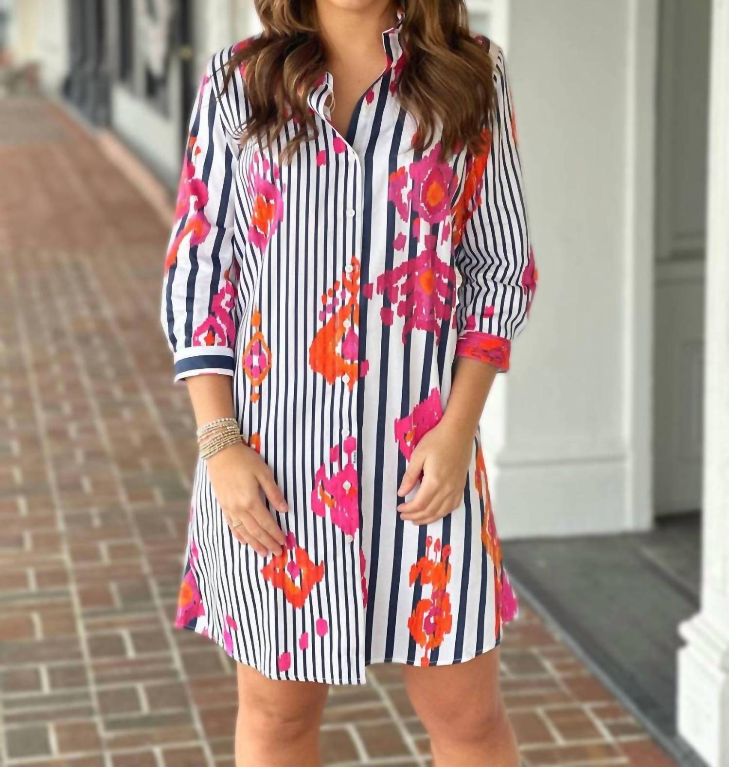 Vilagallo Dover Dress in ikat rosa naranja raya - women's dress