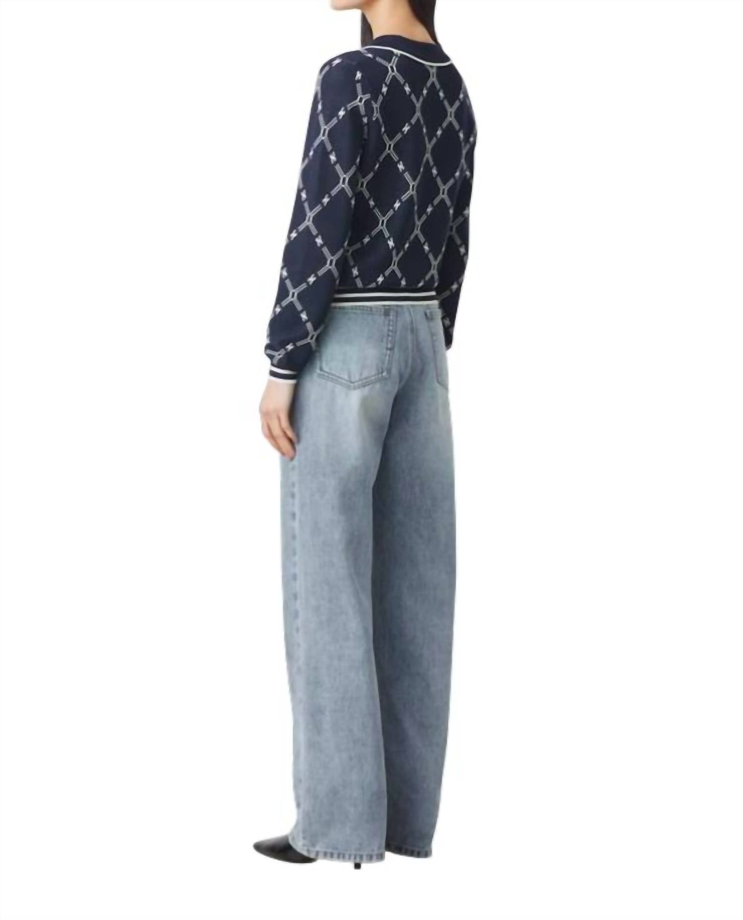 Suncoo Palmaros Two-tone Fancy Polo Sweater in night blue - women's sweater - detail view