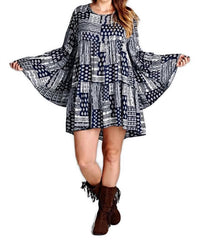 Velzera - Multi-pattern Bell Sleeve Mini Dress