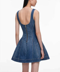 Self-Portrait - Denim Flared Mini Dress