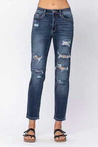 Judy Blue - Hi-waist Boyfriend Destroyed Hem Jeans