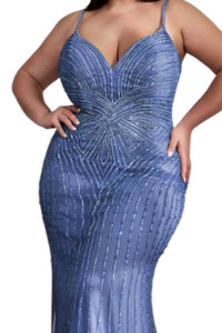 Ladivine - Sleeveless Beaded Prom Dress - Plus