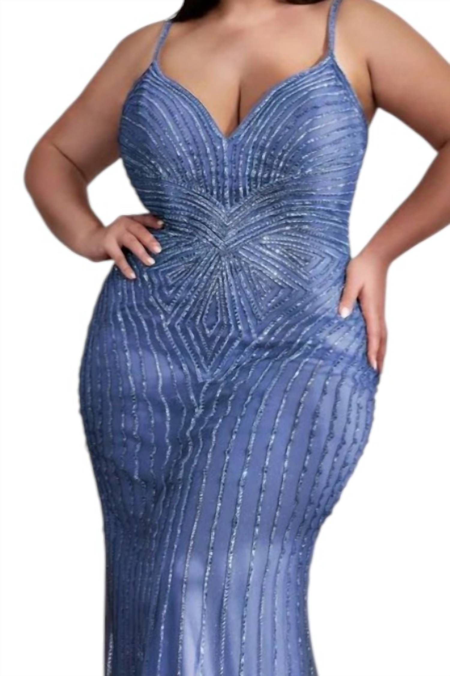 Ladivine - Sleeveless Beaded Prom Dress - Plus