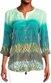 Multiples - Tab Sleeve Band Collar Button Front Shirt