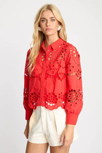 Caballero - Emmie Long Sleeves Blouse With Eyelet Lace