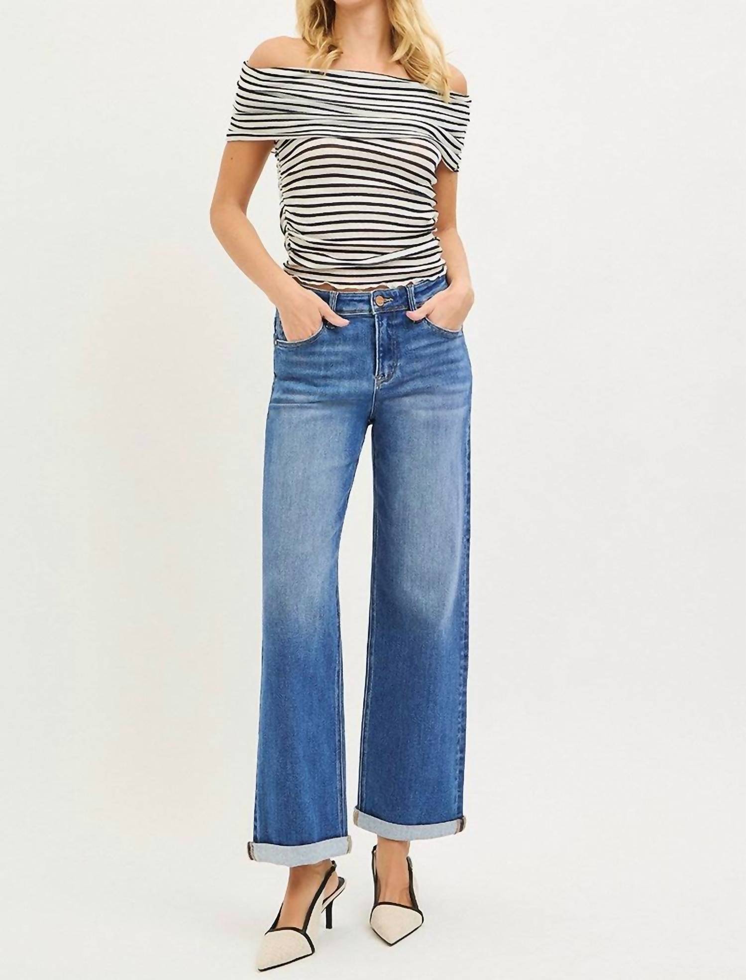 RISEN High Rise Relaxed Fit Ankle Straight Jeans in medium wash - women's jeans - view 5