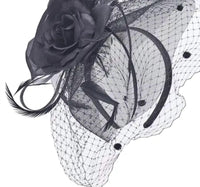 The Toucan Hat Company Women's Silk Rose Fascinator Hat in black - women's hat - detail view